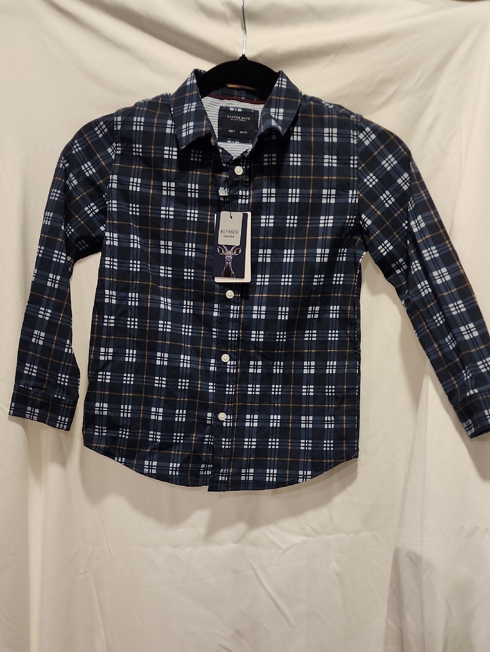 Cactus Boys Ricky Singh 7 Reserved Boys Navy and White Plaid Button-Down Shirt